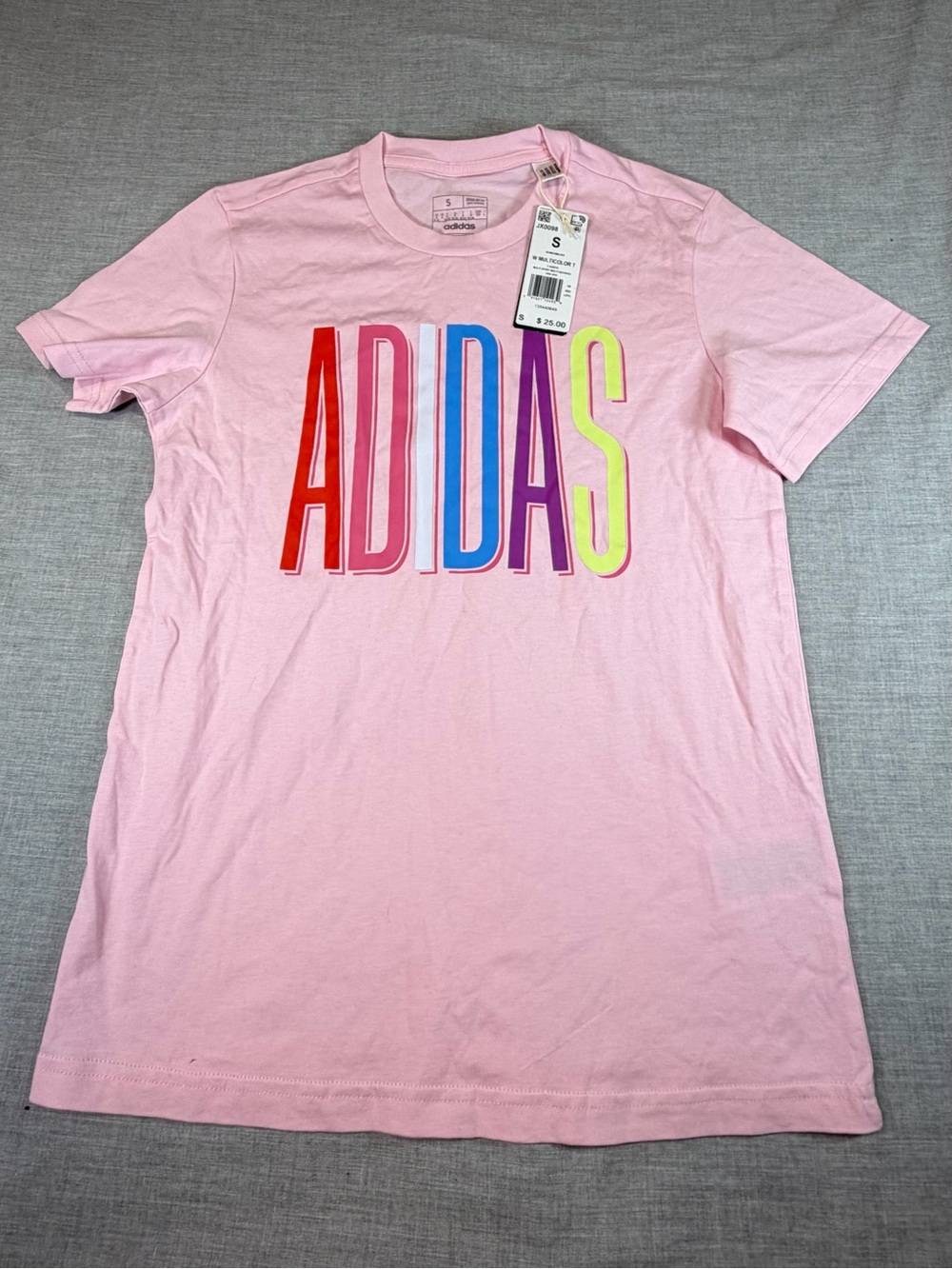 adidas Pink Short-Sleeve Tee with Multicolor ADIDAS Logo